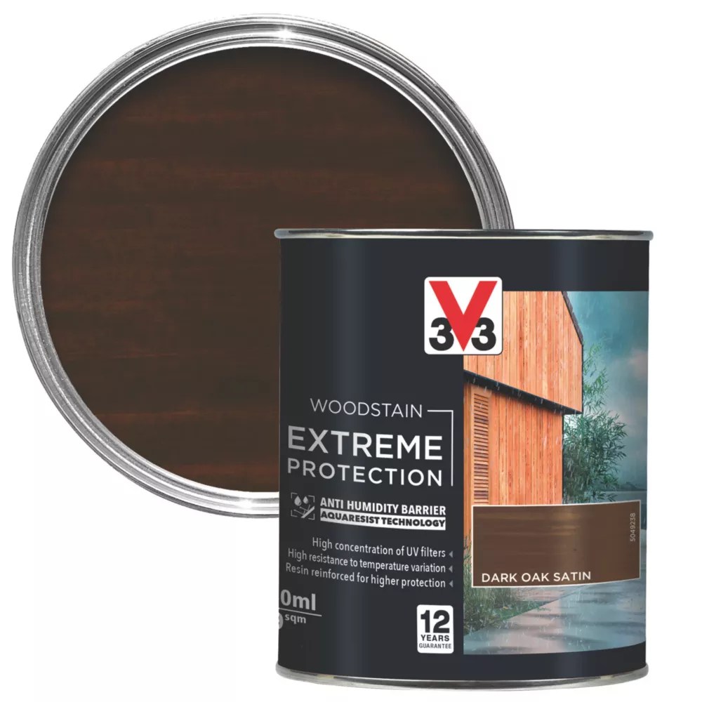 V33 750ml Dark Oak Satin SolventBased Exterior Wood Stain Screwfix