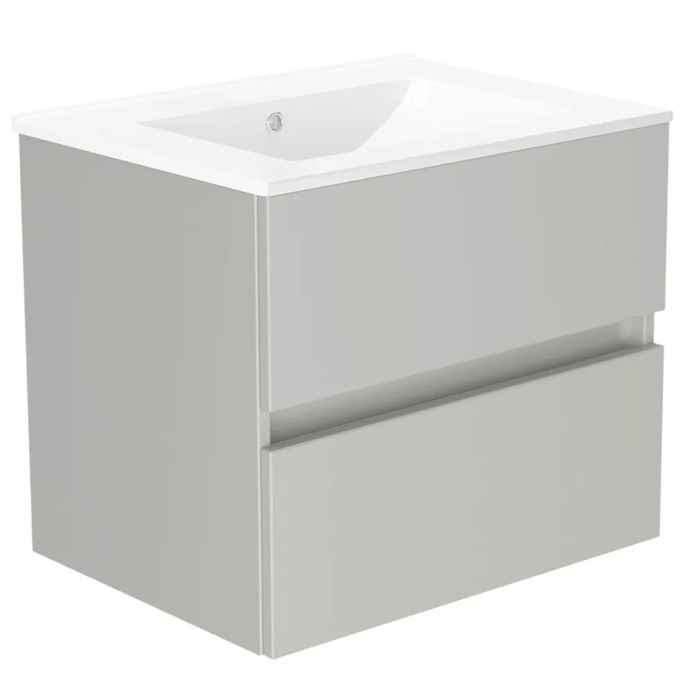 Newland Double Drawer WallMounted Vanity Unit with Basin Matt Pearl