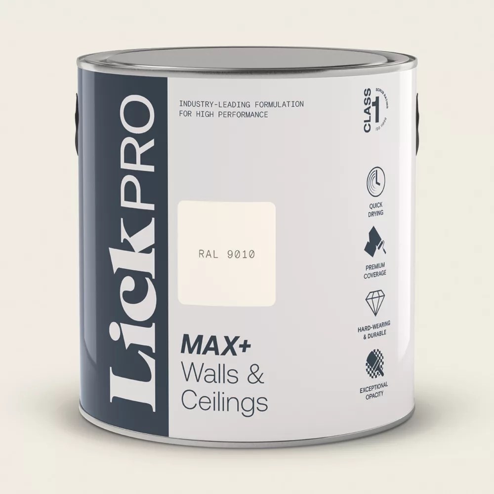 LickPro Max+ 2.5Ltr White RAL 9010 Eggshell Emulsion Paint Screwfix