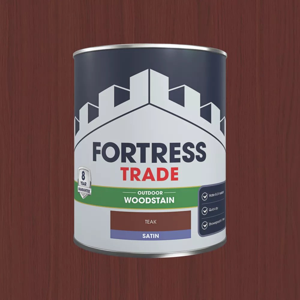 Fortress Trade 750ml Teak Satin WaterBased Exterior Wood Stain Screwfix