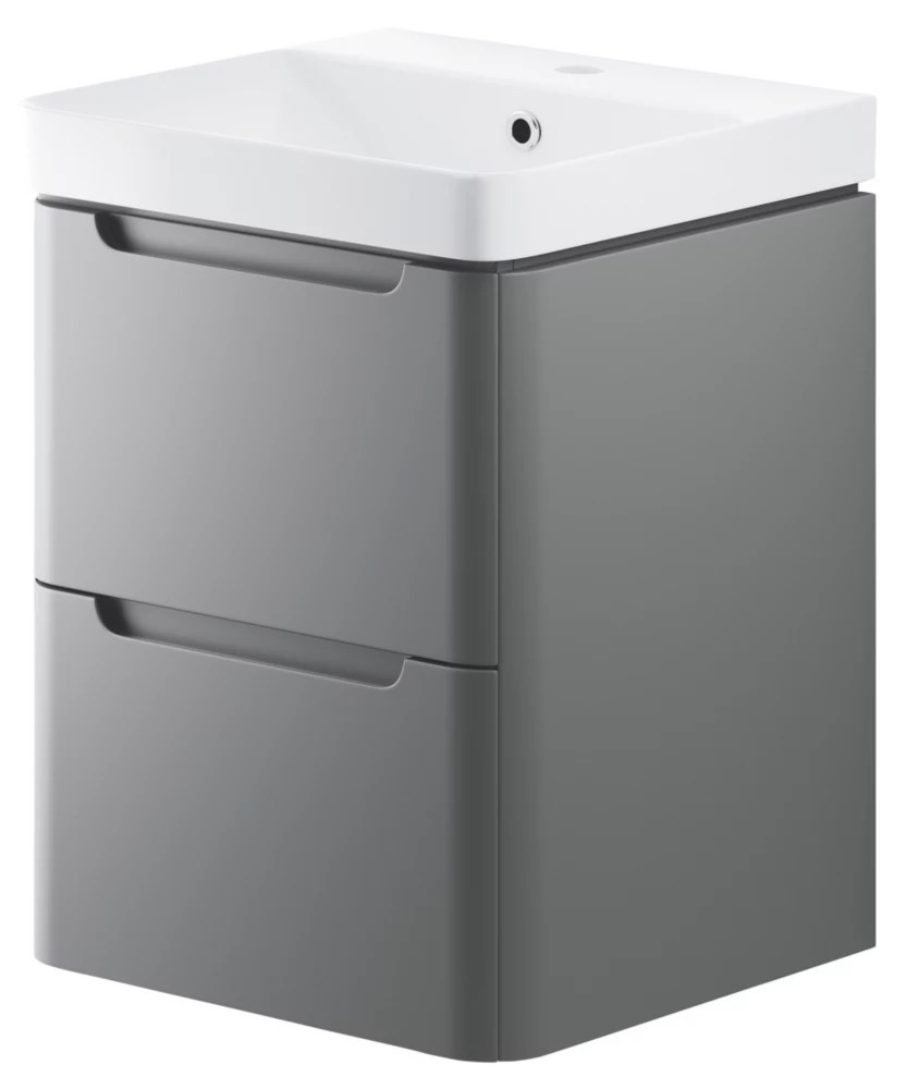 WallHung Vanity Unit & Basin Matt Grey 500mm x 460mm x 662mm Screwfix