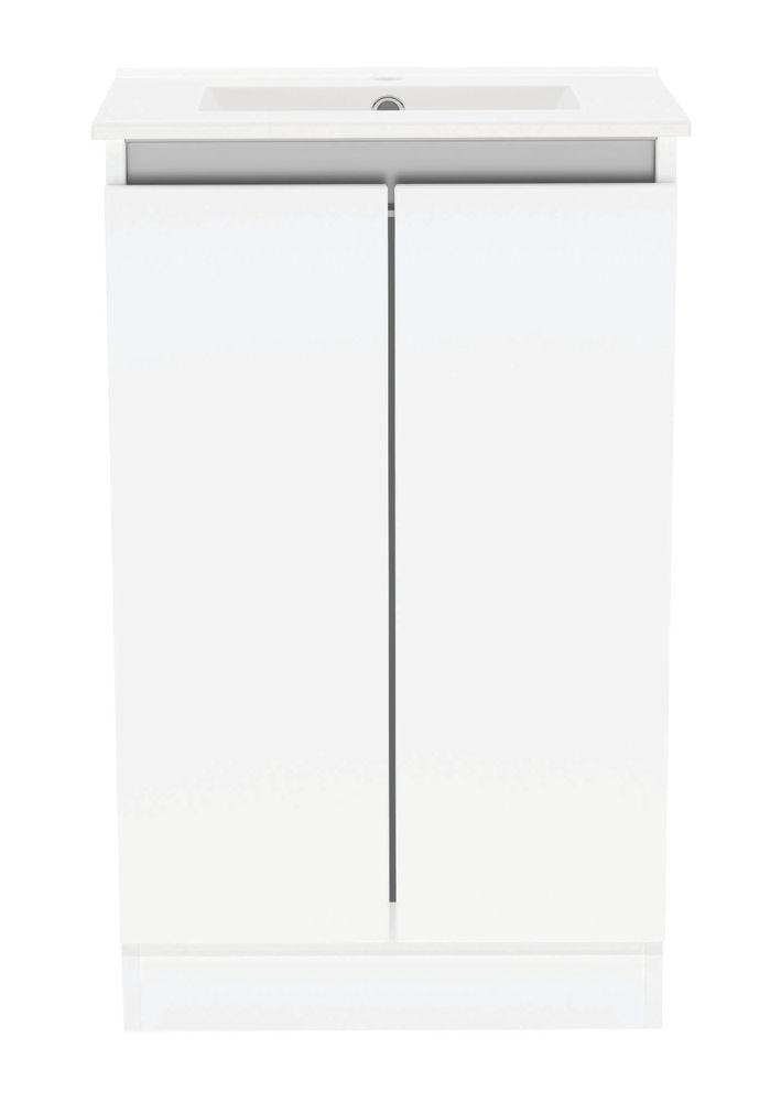 Newland Double Door Floor Standing Vanity Unit with Basin Gloss White