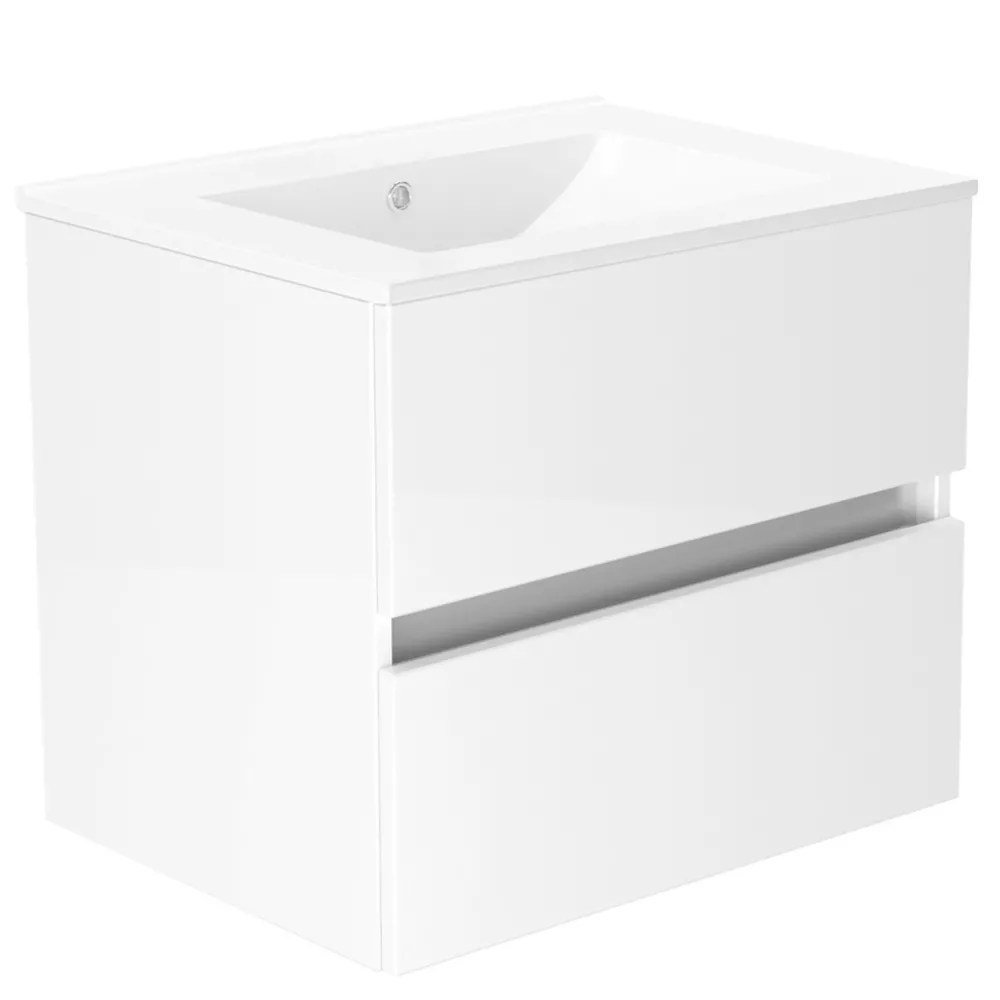 Newland Double Drawer WallMounted Vanity Unit with Basin Gloss White