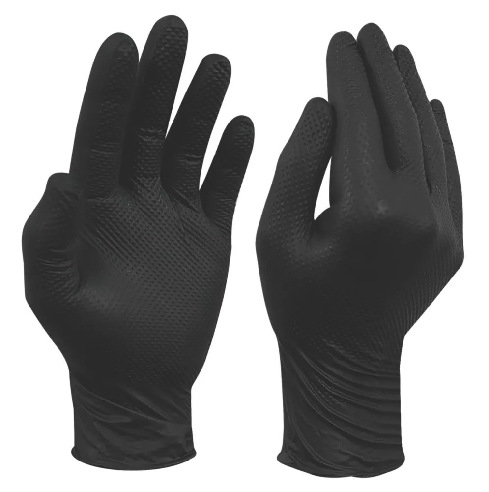 Site Nitrile PowderFree Disposable Grip Gloves Black Medium 50 Pack