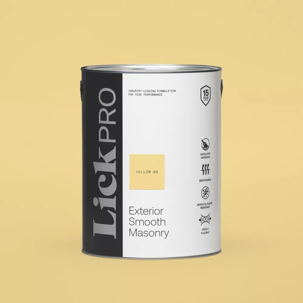 LickPro 5Ltr Smooth Yellow 08 Masonry Paint Screwfix