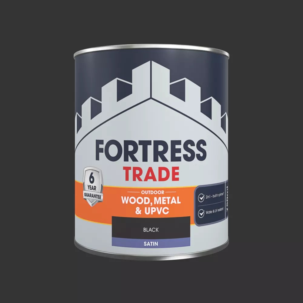 Fortress Trade 750ml Black Satin Emulsion Multi Surface Paint Screwfix