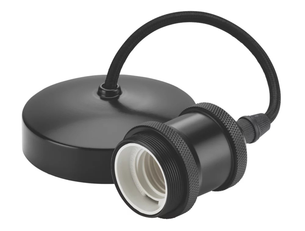 Knightsbridge Vintage 6" Pendant Set Light Fitting E27 Matt Black 3 1/2