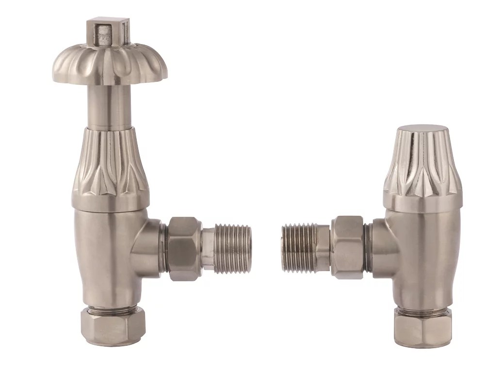 Towelrads Brushed Nickel Angled Manual Radiator Valve 15mm x 1/2" 2