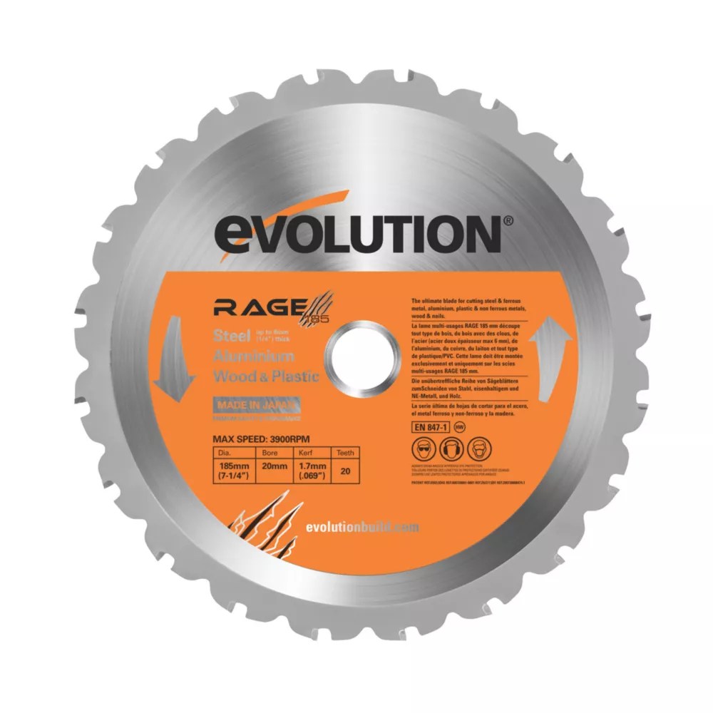 Evolution Wood/Metal/Plastic Circular Saw Blade 185mm x 20mm 20T Screwfix