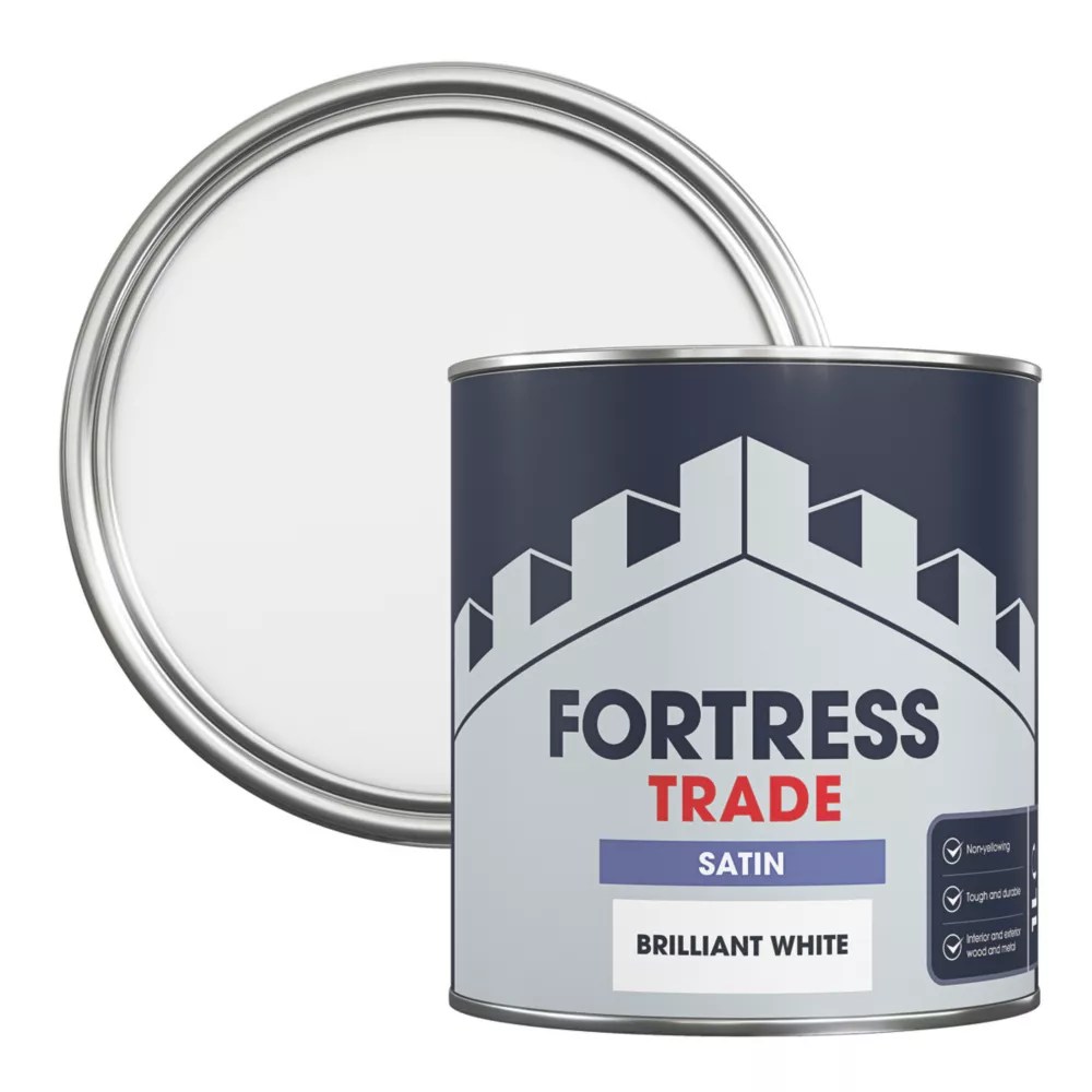 Fortress Trade 1Ltr Brilliant White Satin WaterBased Trim Paint Screwfix
