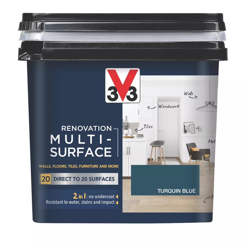V33 750ml Turquin Blue Satin Acrylic Multi Surface Paint Screwfix
