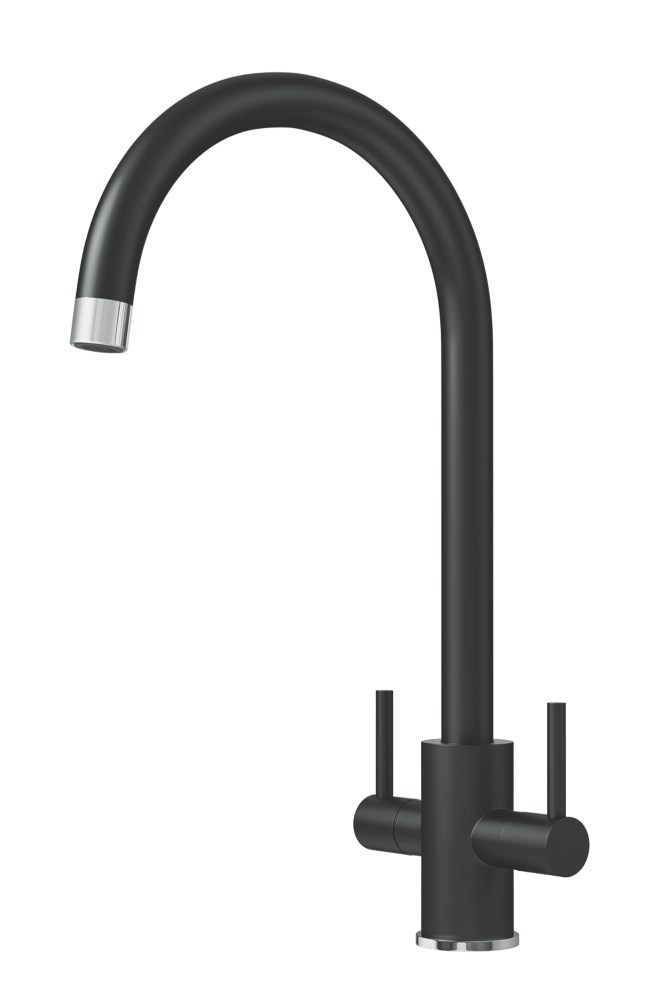 ETAL Sorrento Twin Lever Kitchen Mixer Tap Matt Black Screwfix