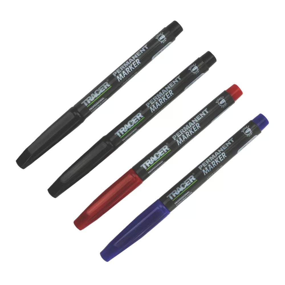 TRACER Medium Tip Mixed Colours Permanent Marker 4 Piece Set Screwfix