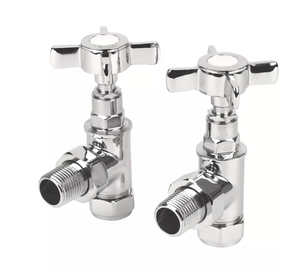 Towelrads Chrome Angled Manual Designer Radiator Valve 15mm x 1/2" 2