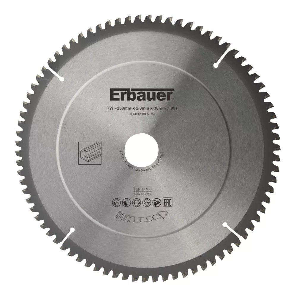 Erbauer Aluminium TCT Saw Blade 250mm x 30mm 80T Screwfix