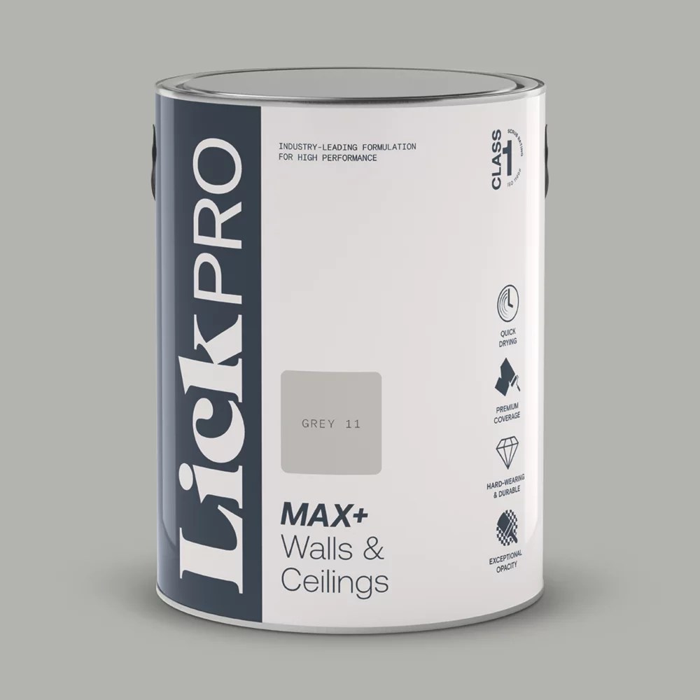 LickPro Max+ 5Ltr Grey 11 Eggshell Emulsion Paint Screwfix