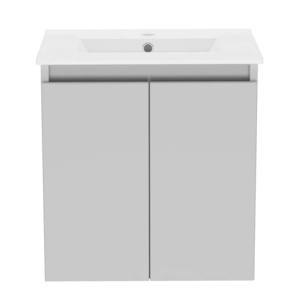 Newland Double Door WallMounted Vanity Unit with Basin Matt Pearl Grey