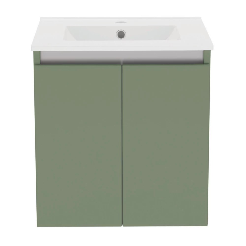 Newland Double Door WallMounted Vanity Unit with Basin Matt Sage Green