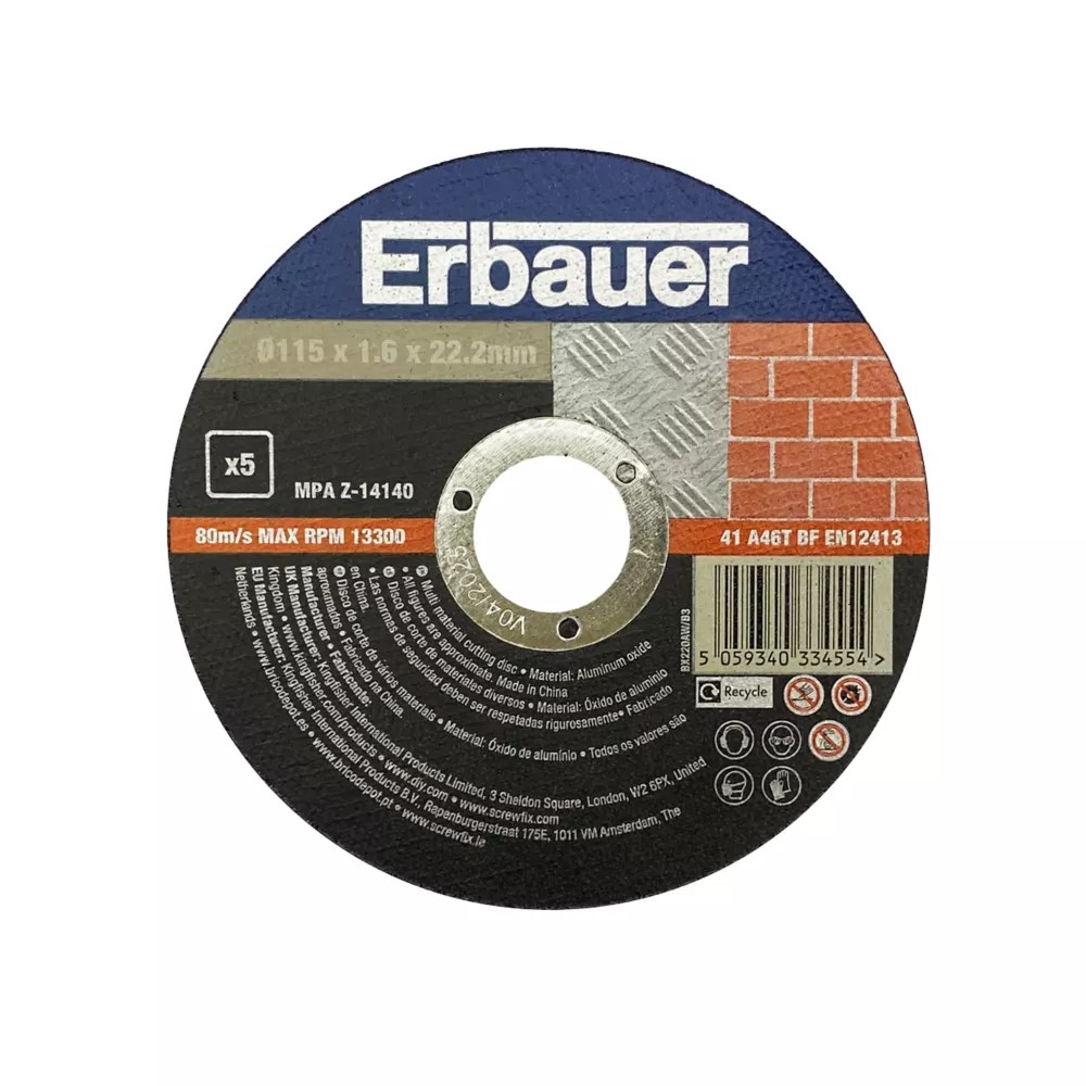 Erbauer MultiMaterial Cutting Discs 4 1/2" (115mm) x 1.6mm x 22.2mm 5