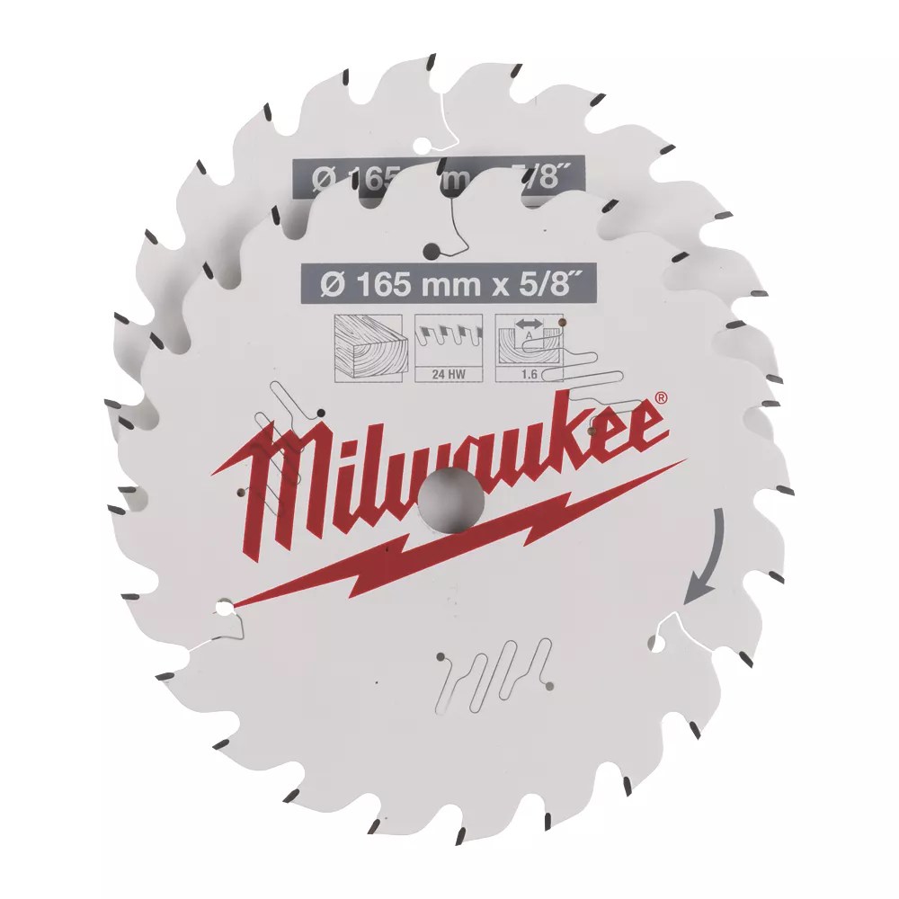 Milwaukee Wood Circular Saw Blades 165mm x 15.87mm 24T 2 Pack Screwfix