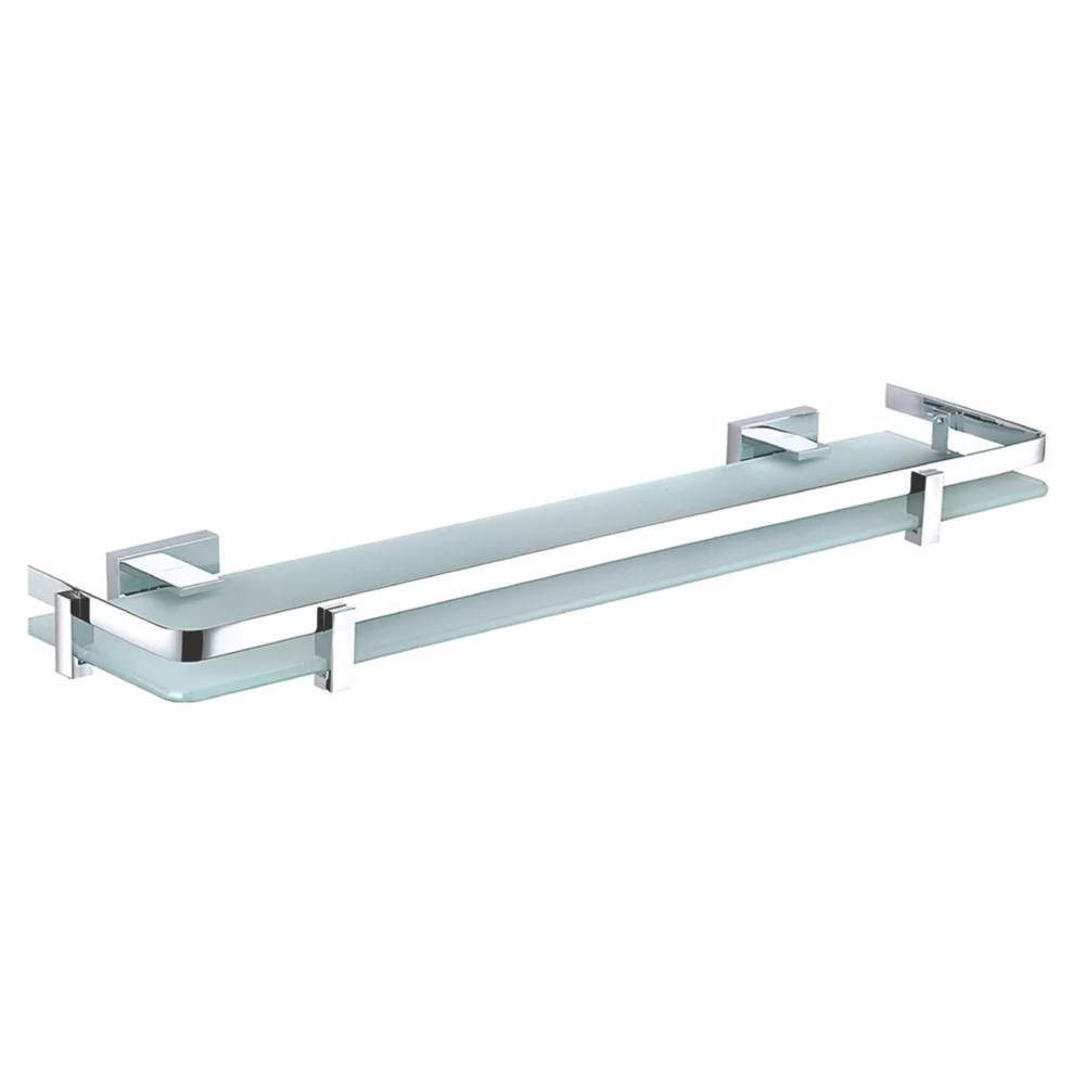 Aqualux York Chrome Brass Glass Shelf 520mm x 145mm x 45mm Screwfix