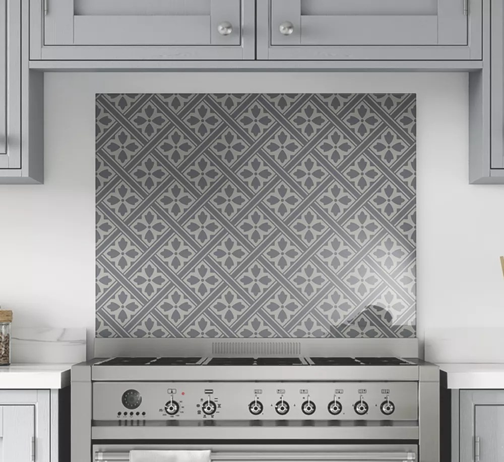 Laura Ashley Mr Jones Charcoal SelfAdhesive Glass Kitchen Splashback 600mm x 750mm x 6mm Screwfix
