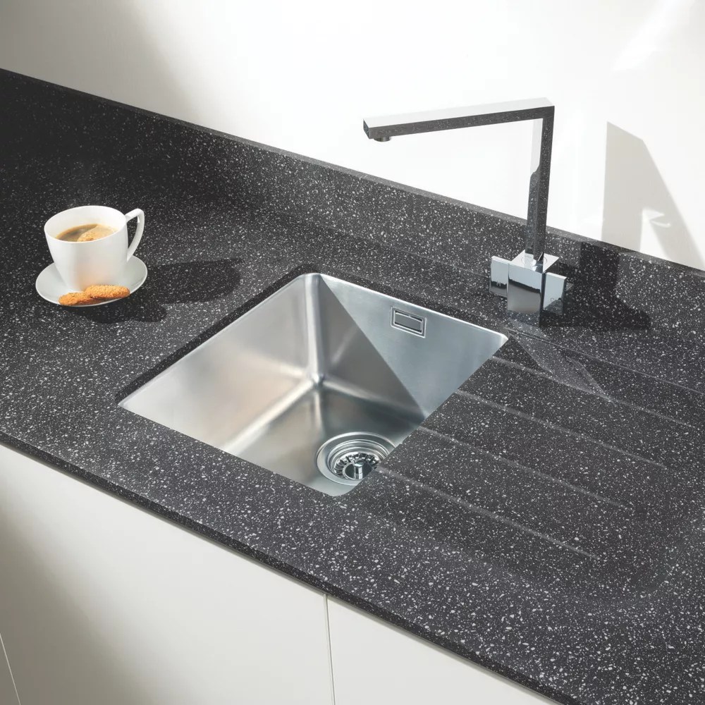 Metis Black Worktop Module with 1 Bowl Stainless Steel Sink 3050mm x