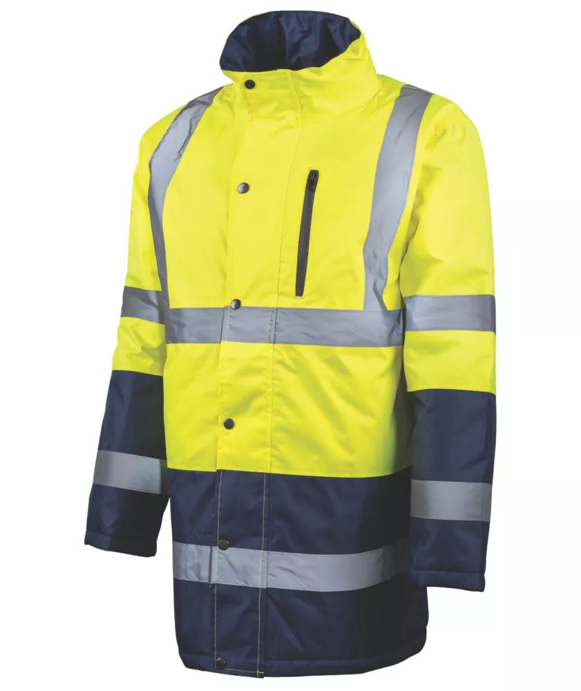 Tough Grit HiVis Waterproof Jacket Yellow / Navy 2X Large 60" Chest Screwfix