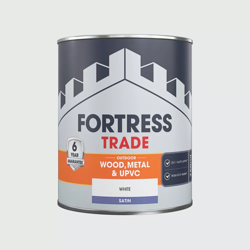 Fortress Trade 750ml White Satin Emulsion Multi Surface Paint Screwfix