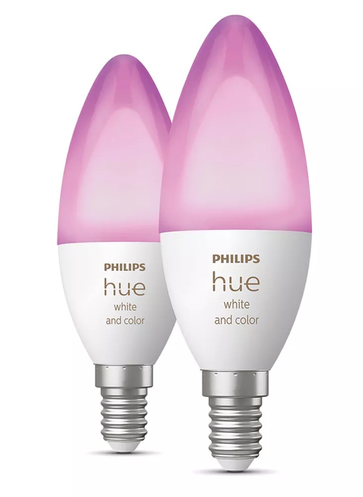 Philips Hue E14 Candle RGB & White LED Smart Light Bulb 4W 470lm 2 Pack