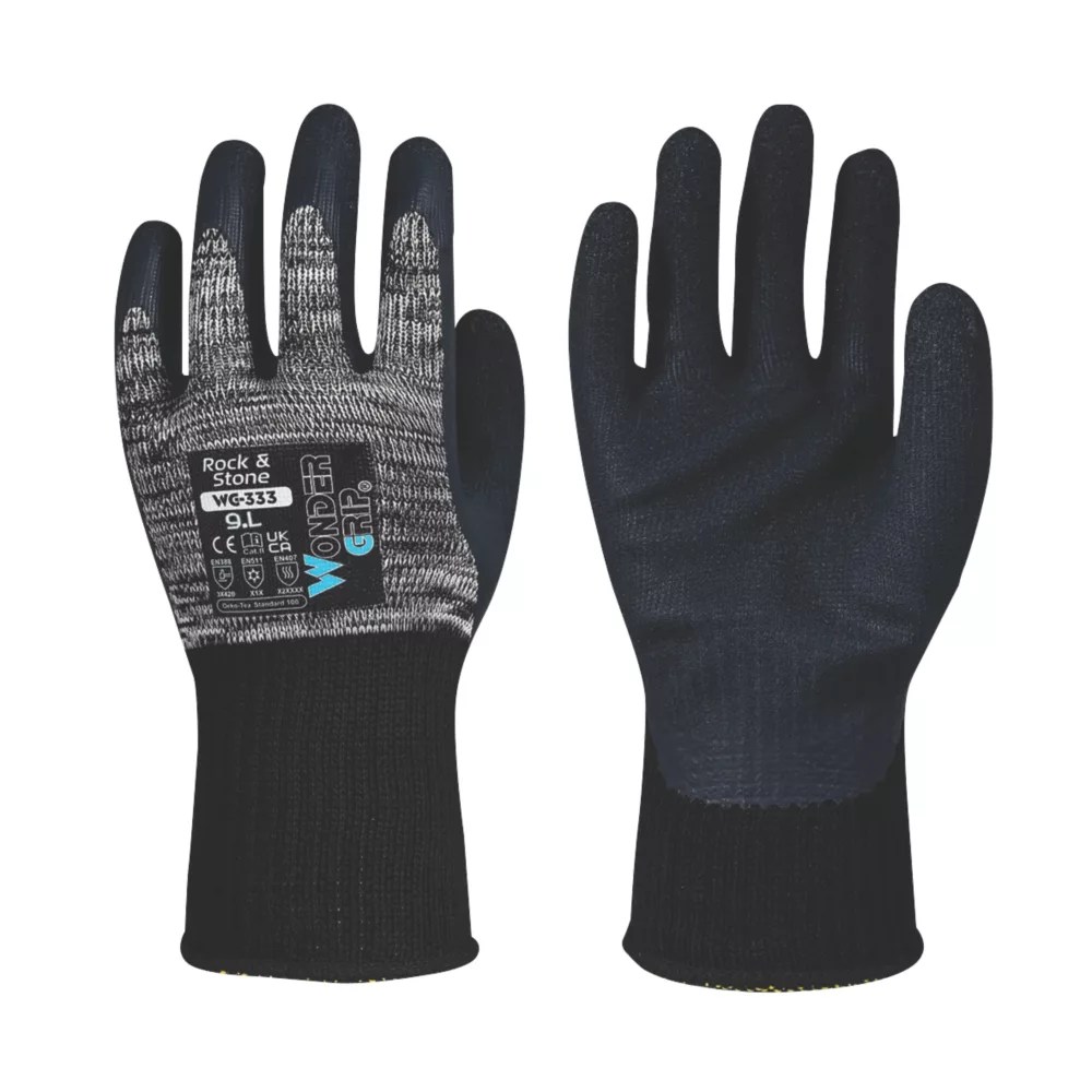 Wonder Grip WG333 Rock & Stone Protective Work Gloves Grey / Black