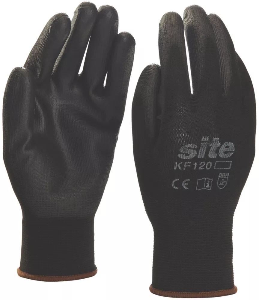 Site PU Palm Dip Gloves Black Medium Screwfix