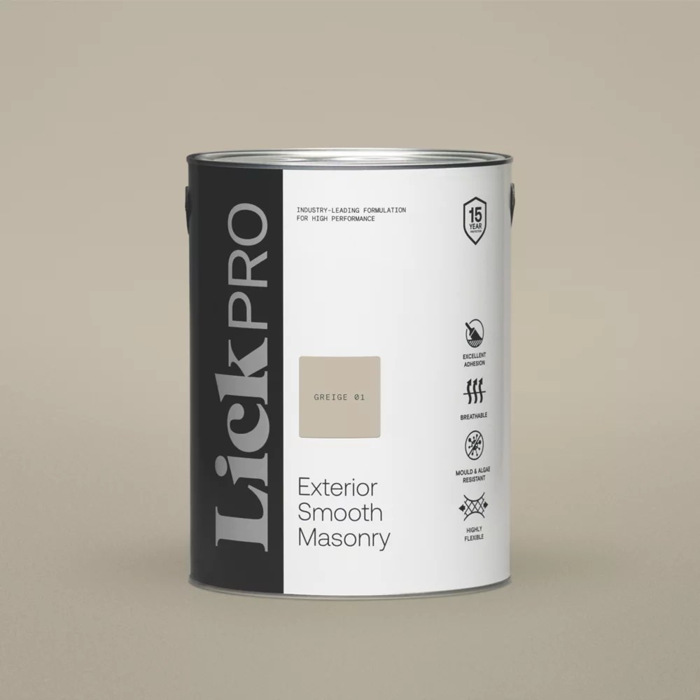 LickPro 5Ltr Smooth Greige 01 Masonry Paint Screwfix