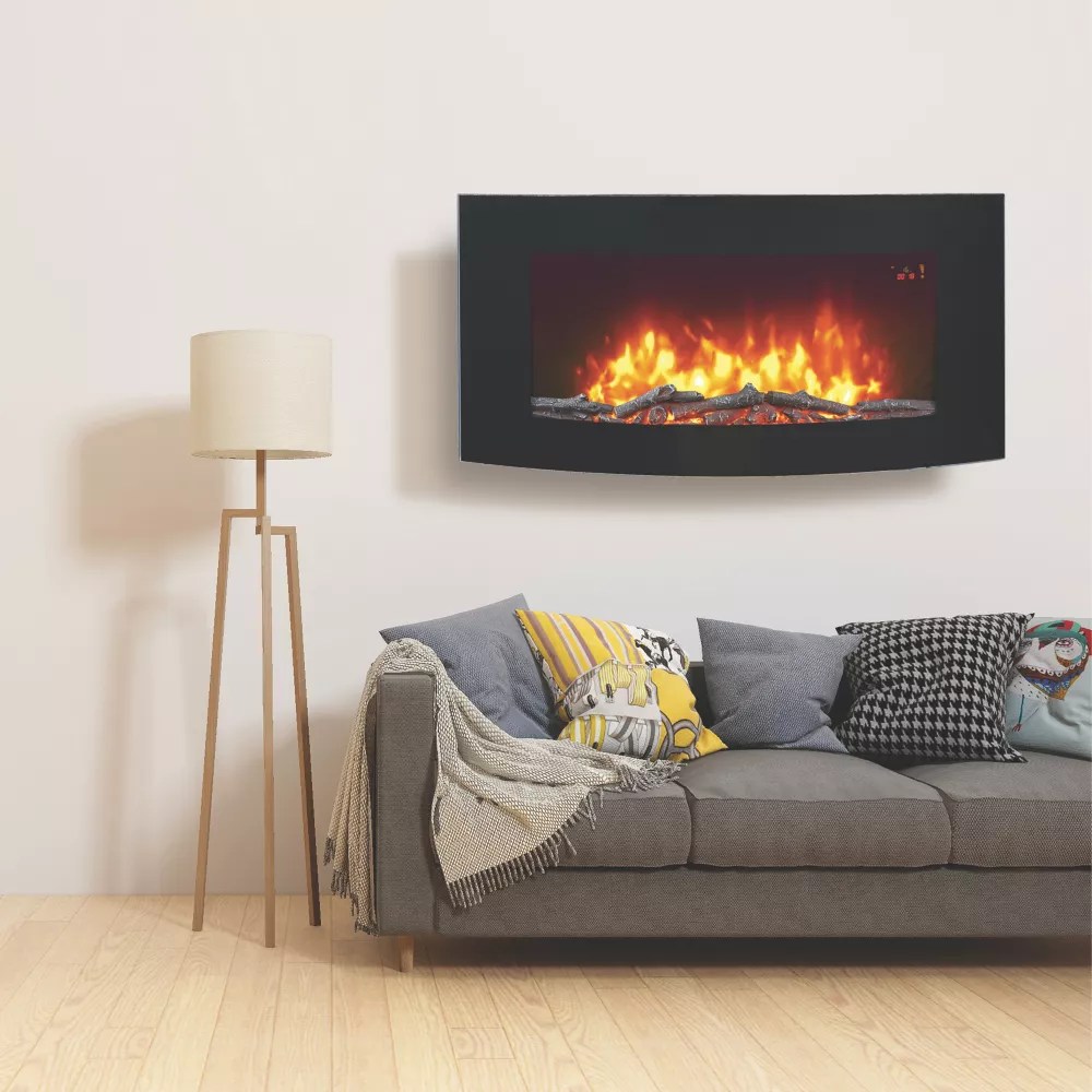 Black Remote Control WallMounted Electric Fire 1000mm x 500mm Screwfix