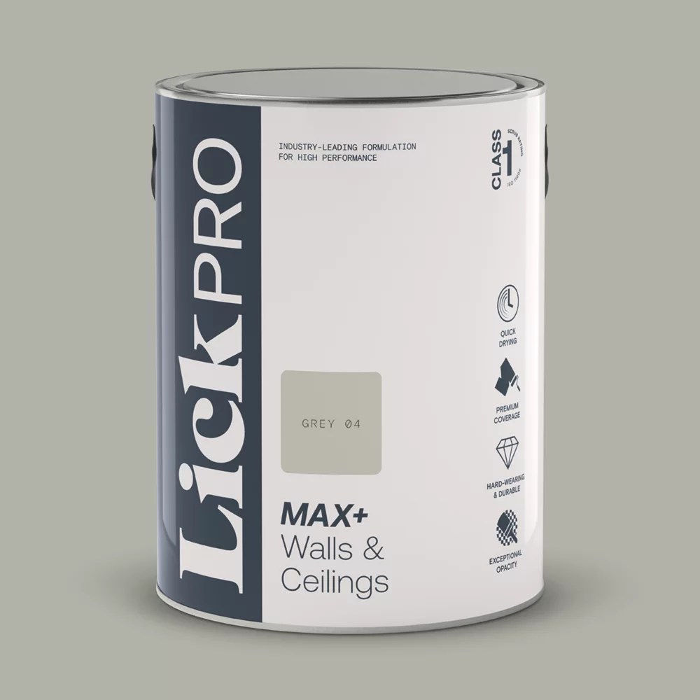LickPro Max+ 5Ltr Grey 04 Eggshell Emulsion Paint Screwfix