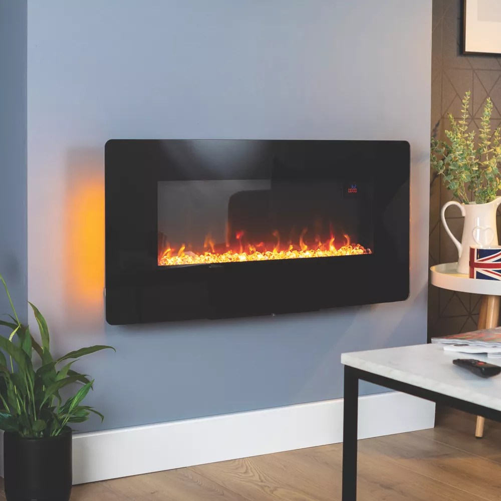 Focal Point Pasadena Black Remote Control WallMounted Electric Fire 914mm x 440mm Screwfix