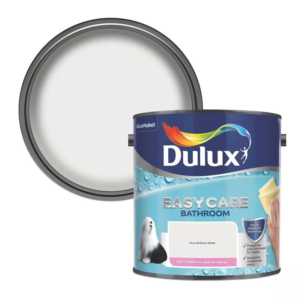 Dulux EasyCare 2.5Ltr Pure Brilliant White Soft Sheen Emulsion Bathroom
