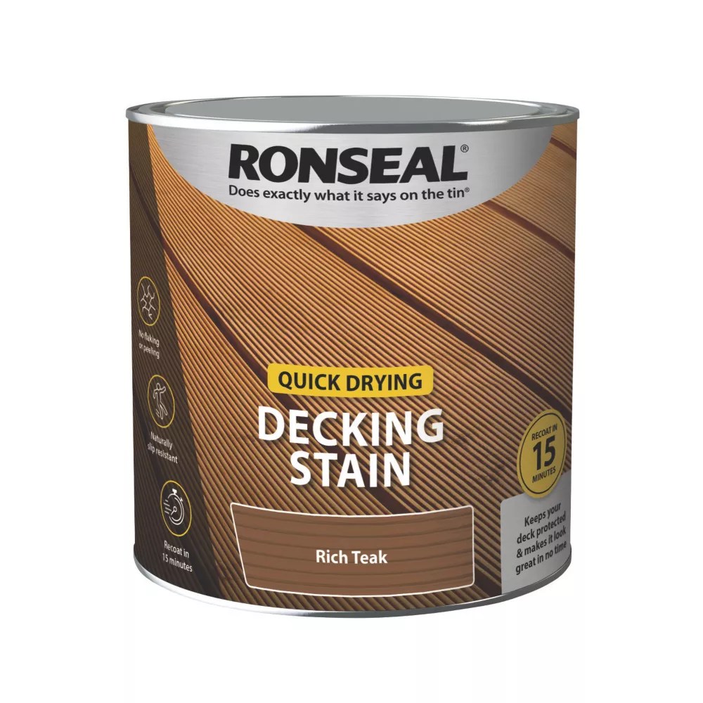 Ronseal Quick Drying 2.5Ltr Rich Teak Anti Slip Decking Stain Screwfix