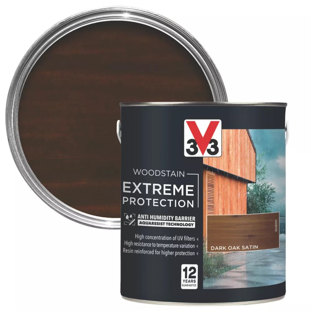 V33 2.5Ltr Dark Oak Satin SolventBased Exterior Wood Stain Screwfix