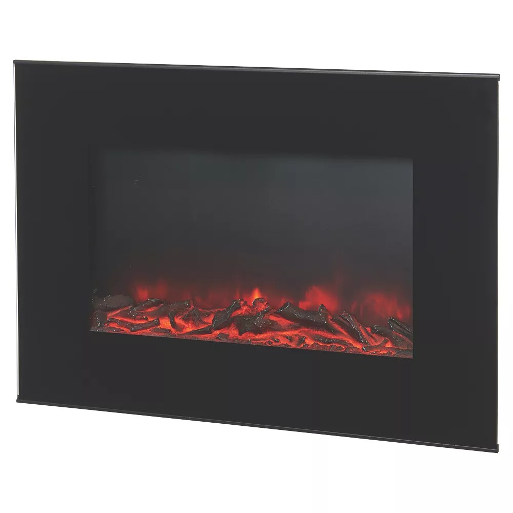 Lingga Black Remote Control WallHung Electric Fire 655mm x 135mm x