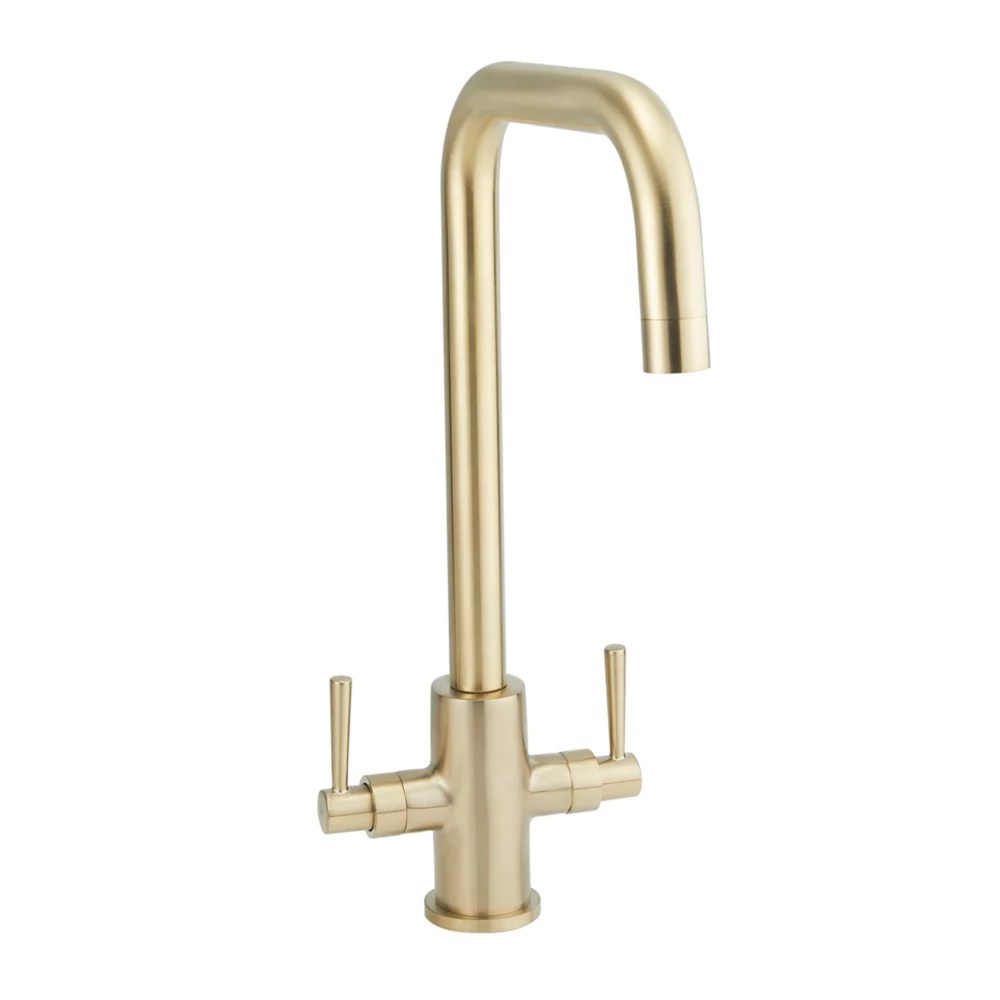 Highlife Bathrooms Don Twin Lever Sink Mixer Brushed Brass Screwfix