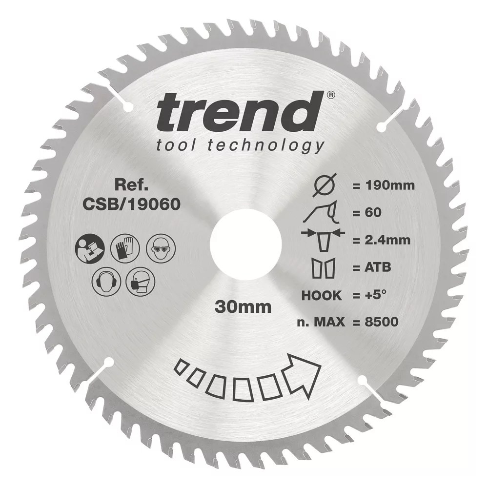 Trend CraftPro Wood/Chipboard/MDF Circular Saw Blade 190mm x 30mm 60T