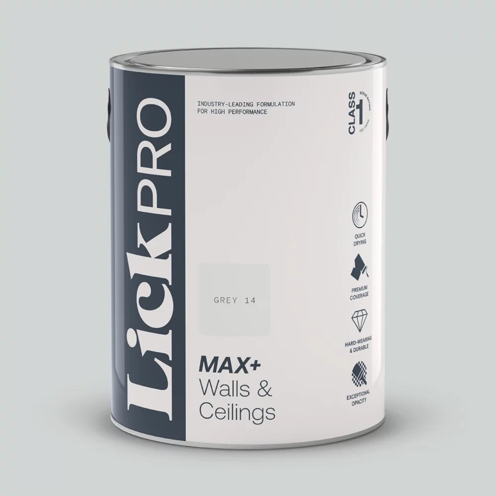 LickPro Max+ 5Ltr Grey 14 Eggshell Emulsion Paint Screwfix