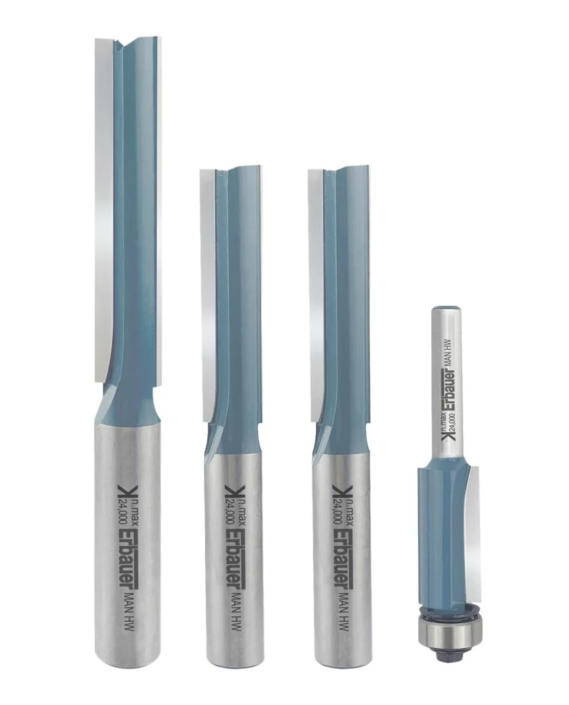 Erbauer 1/2 & 1/4" Shank Kitchen Fitters Router Set 4 Pcs Screwfix