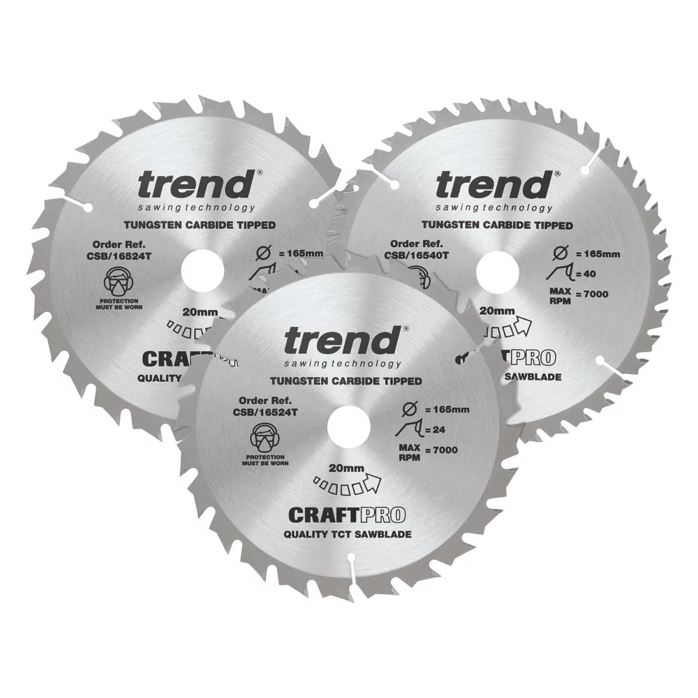 Trend CraftPro CSB/165/3PK/C Wood TCT Circular Saw Blades 165mm x 20mm