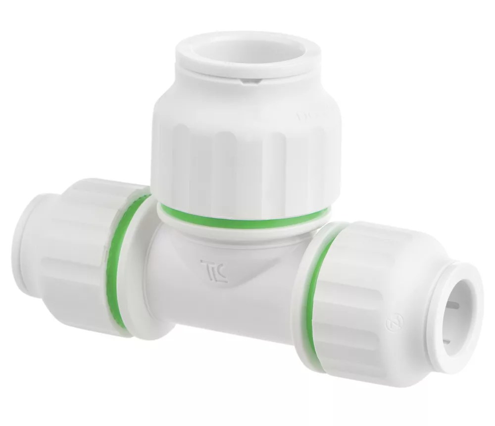 Flomasta Twistloc Plastic PushFit Reducing Tee 15mm x 15mm x 22mm