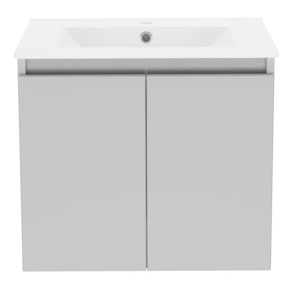 Newland Double Door WallMounted Vanity Unit with Basin Matt Pearl Grey