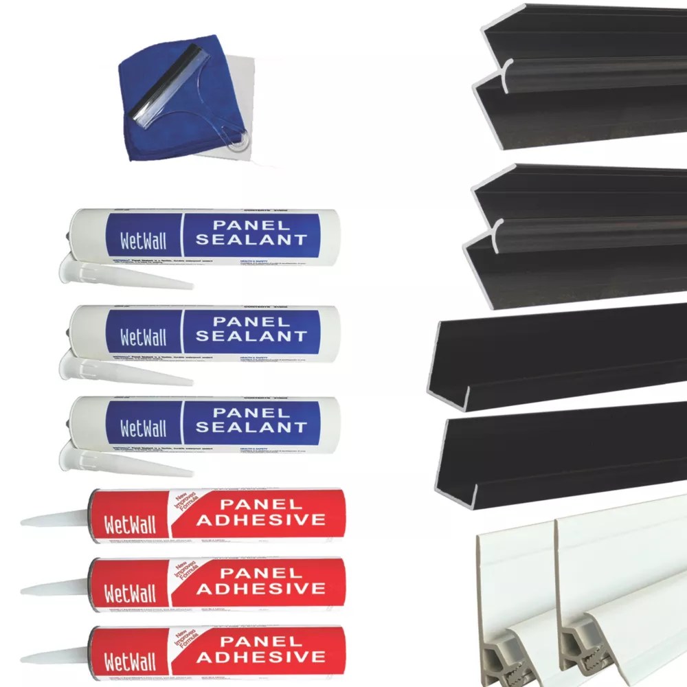 Splashwall Panel Installation & Care Kit Black 13 Piece Set Screwfix