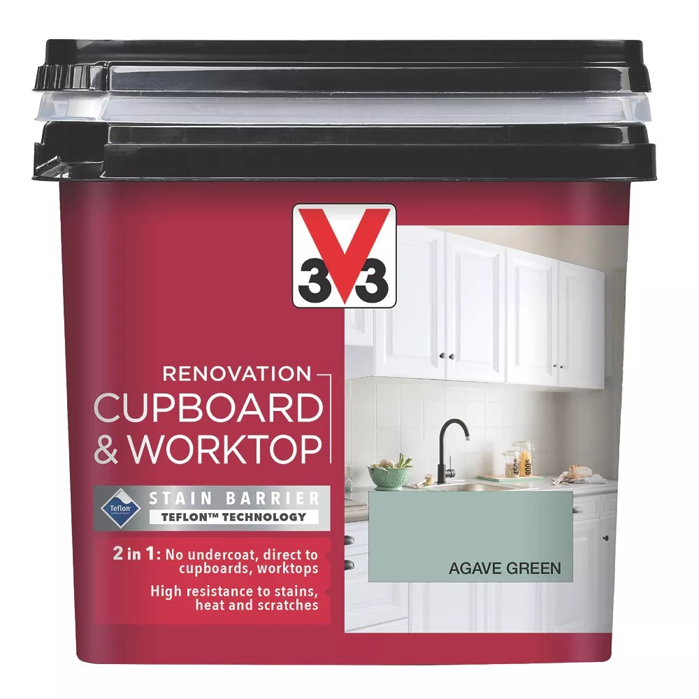 V33 750ml Agave Green Satin Kitchen Cupboard Paint Screwfix