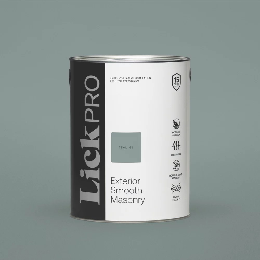 LickPro 5Ltr Smooth Teal 01 Masonry Paint Screwfix